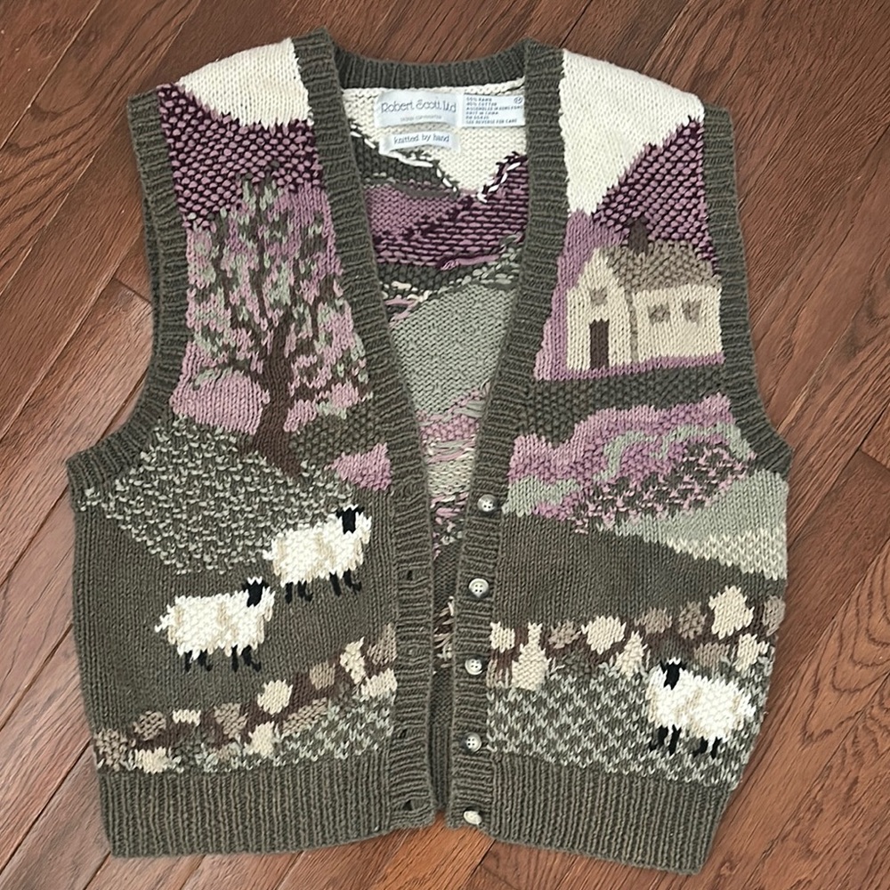 Vintage Vest with Sheep/landscape